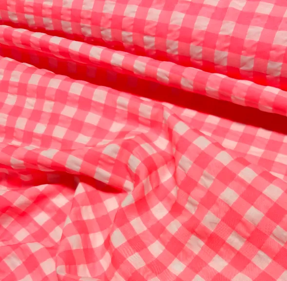 Katoen fluo roze ruitjes